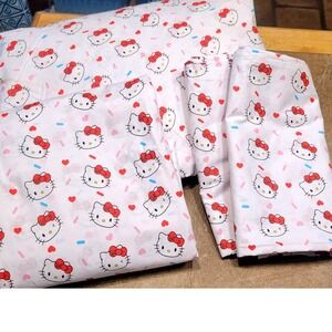 Sanrio Hello Kitty Full Flat Sheet White Cotton Hearts Sprinkles Jay Franco